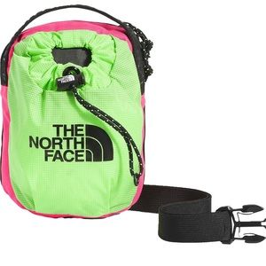NWT north face bozer cross body pouch purse safety green/brilliant coral